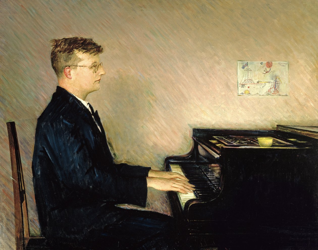 Porträtt av Dmitrij Sjostakovitj (1906-75) 1947 (olja på duk) av Pyotr Vladimirovich Willyams