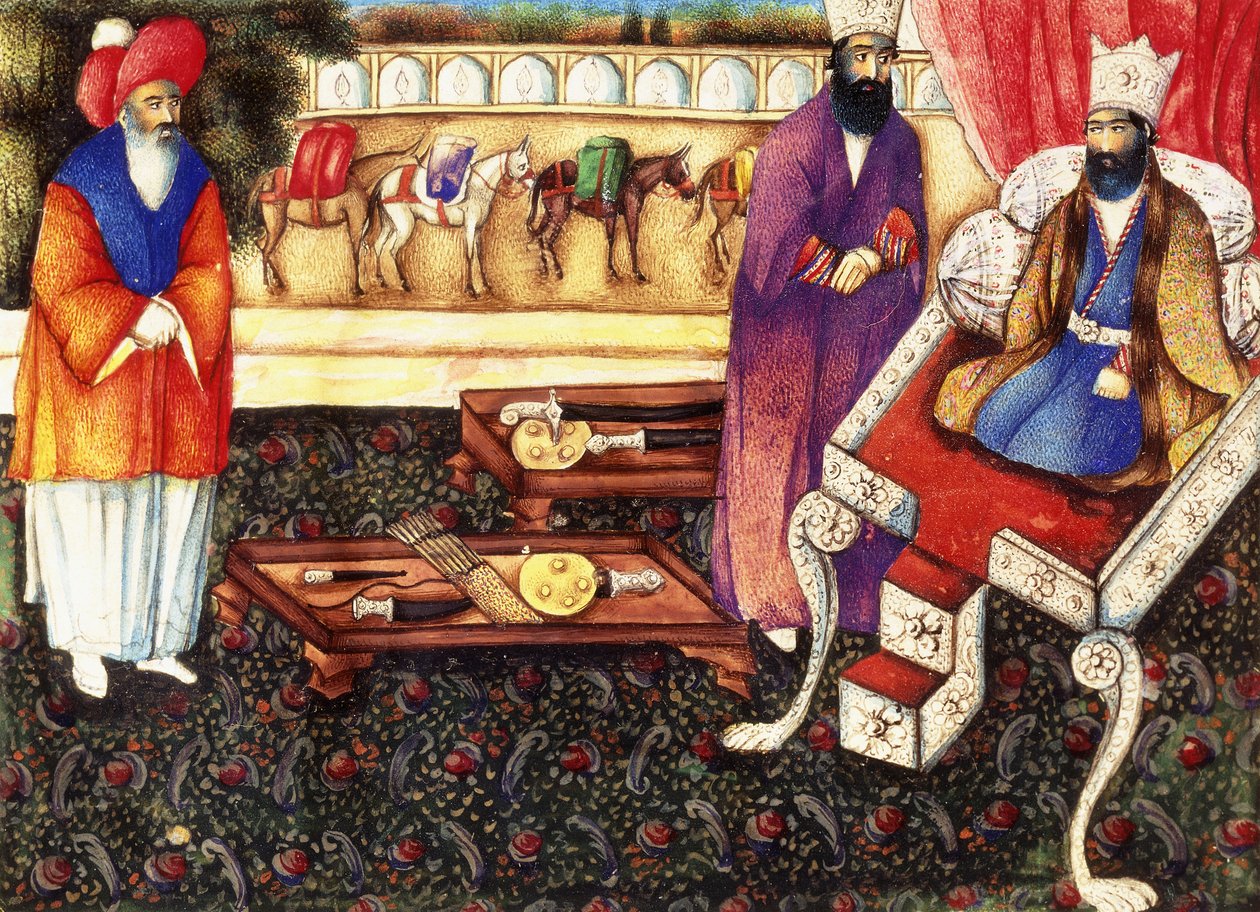 Solomon tar emot presenter från drottningen av Saba, ca 1863-4 av Qajar School