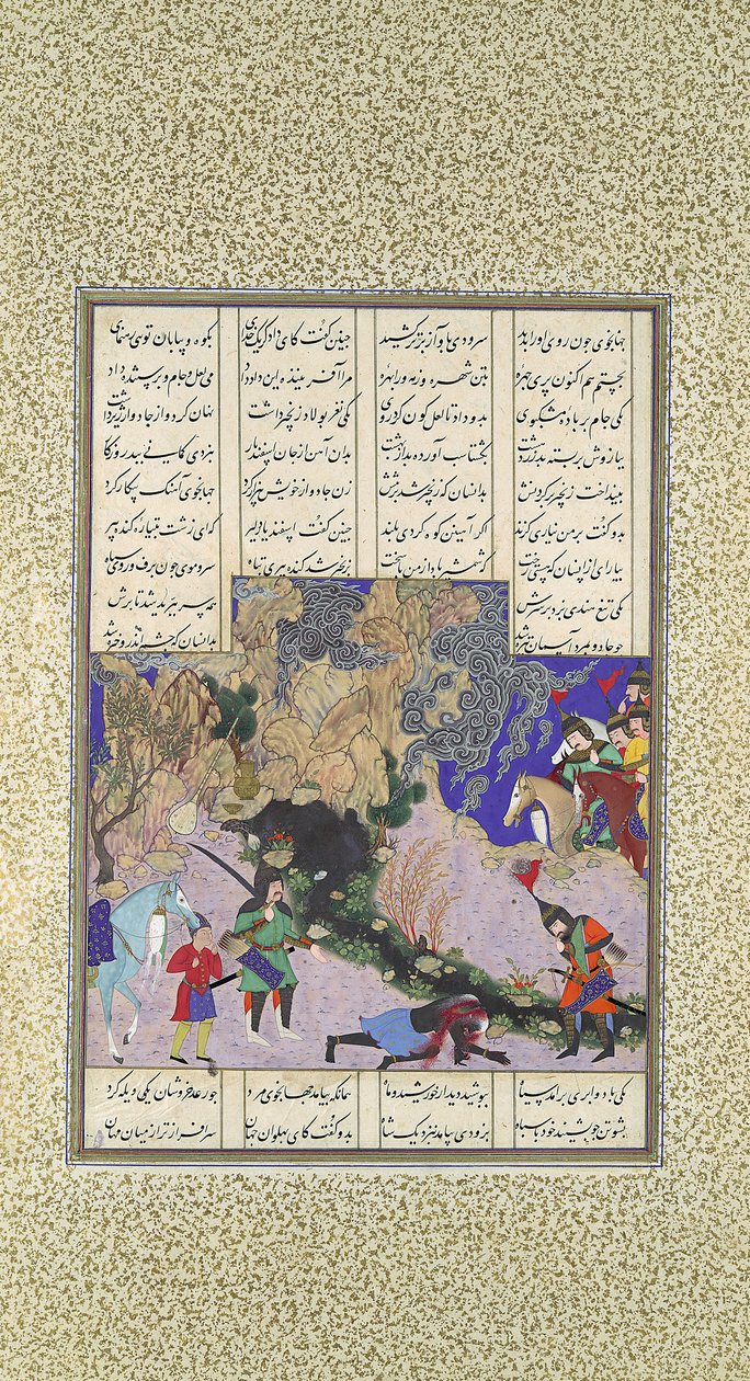 Isfandiyars fjärde kurs: He Slays a Sorceress, Folio 435v från Shahnama..., ca. 1525-30. av Qasim ibn 