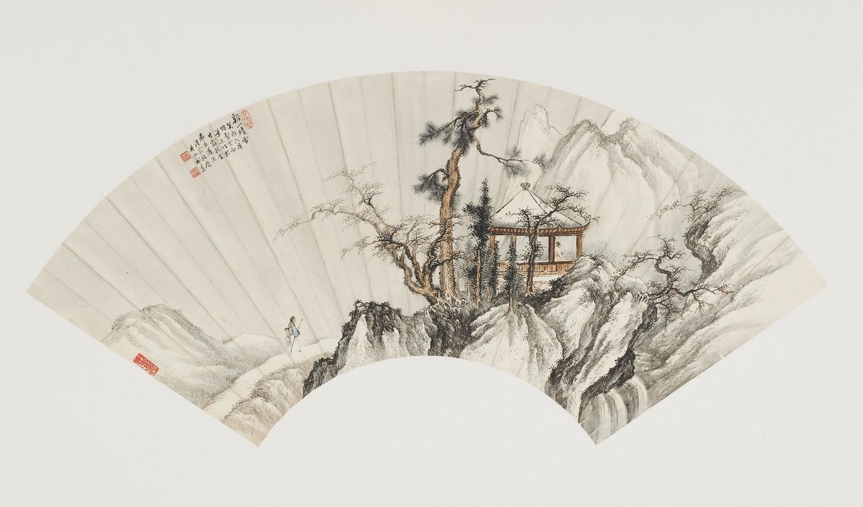 Paviljong i vinterbergen, Kina, modern tid, 1933 (bläck och färg på papper) av Qi Kun