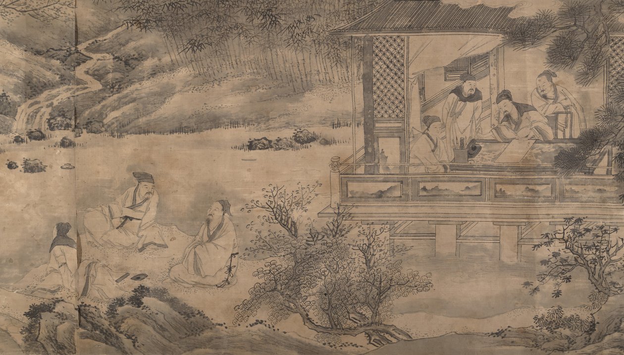 Poeter samlas i orkidépaviljongen, daterad 1607. av Qian Gong