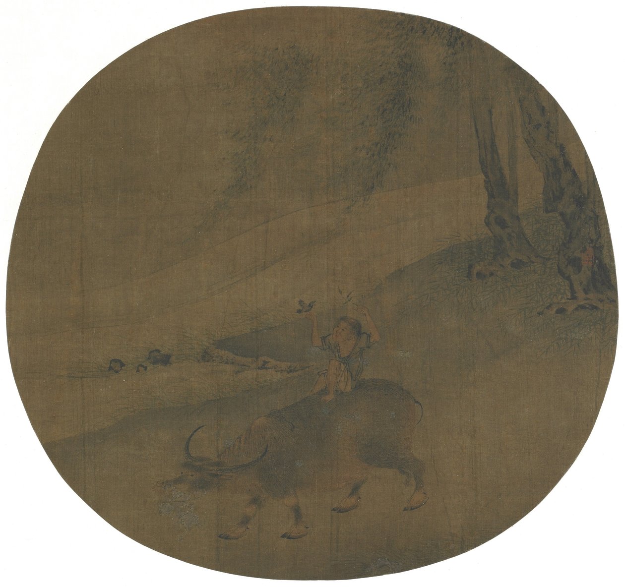 Pojke på en vattenbuffel, Mingdynastin, 1500-1600-talet (bläck och färg på siden) av Qin Shunyou