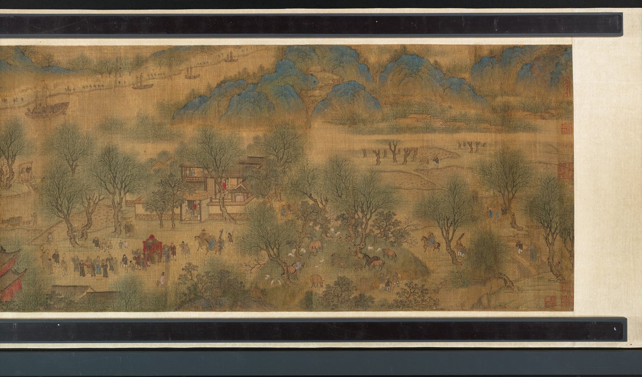 Vårfest på floden (detalj), handcroll av Qing Dynasty Chinese School