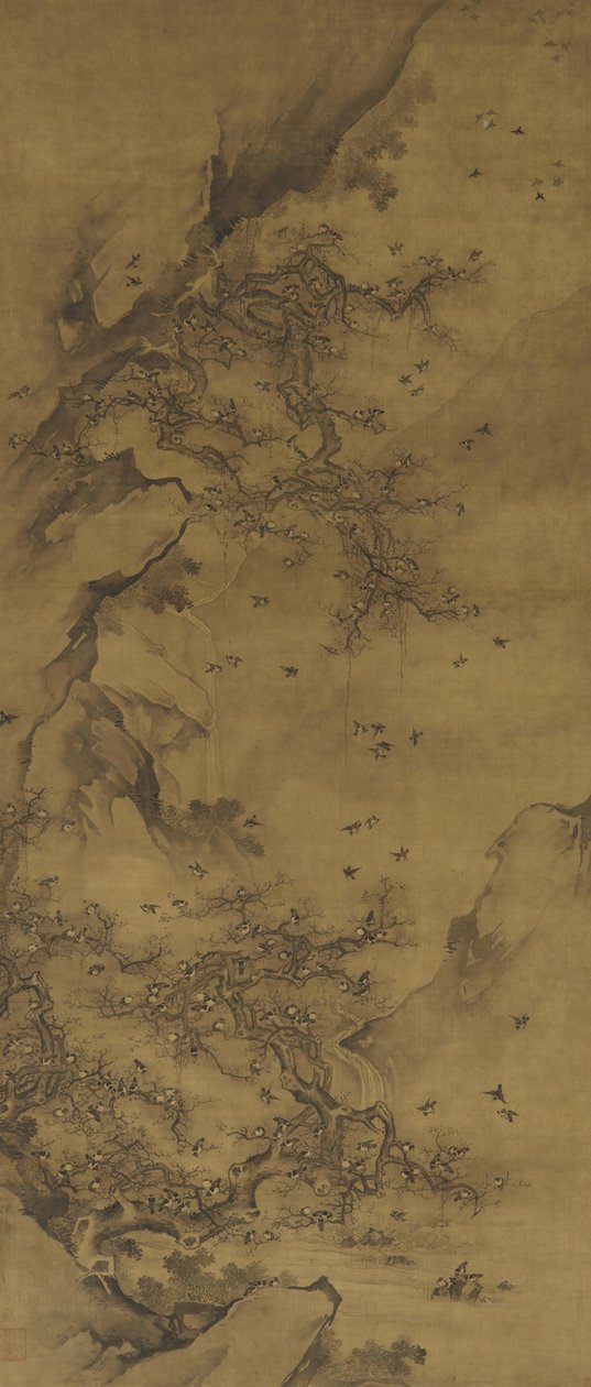 Fåglar som rusar vid en klippa, sent 1600-1700-tal av Qing Dynasty Chinese School