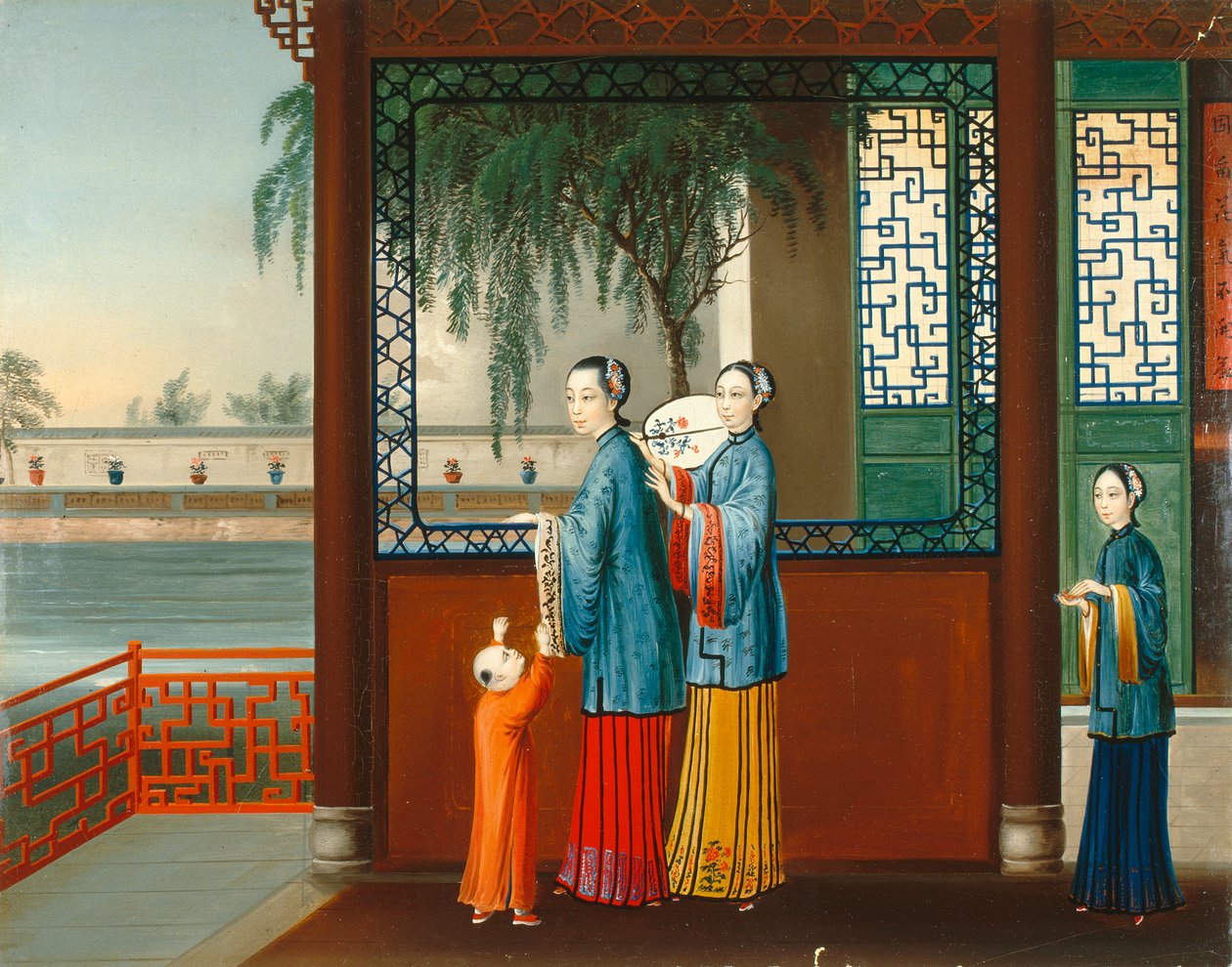 Hushållsinteriör, ca 1800 (olja på duk) av Qing Dynasty Chinese School