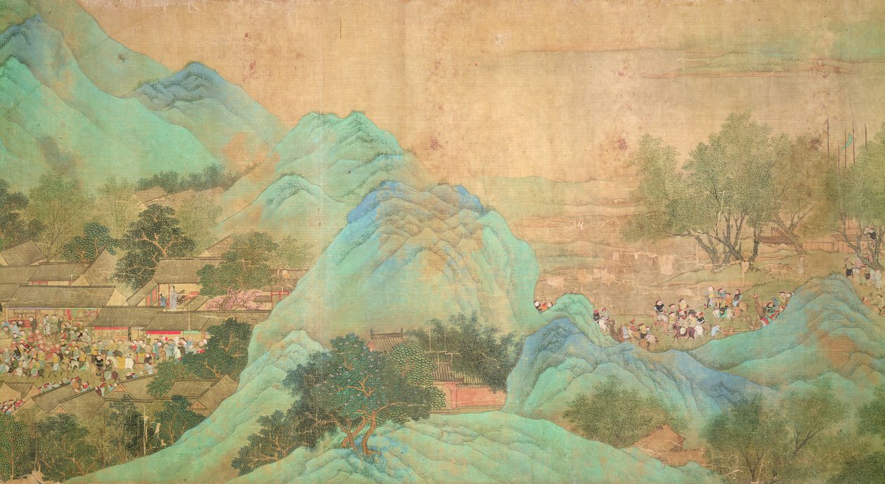 Kejsar Kang Shis rundtur i Kiang-Han 1699, efter Chaio Ping Chen (1661-1722) (bläck & färg på papper med sidenbaksida) av Qing Dynasty Chinese School