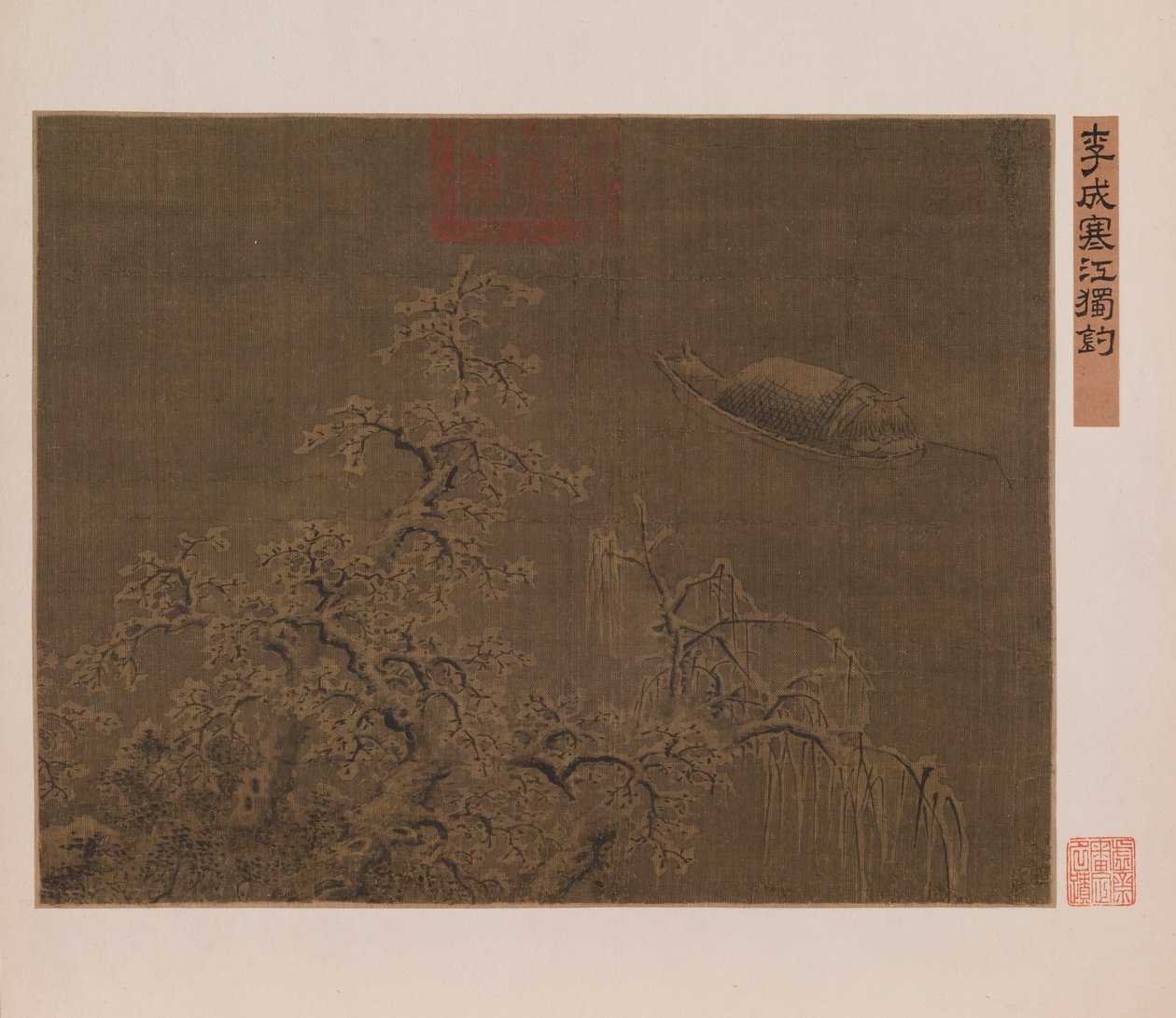 Fiska ensam i en iskall flod av Qing Dynasty Chinese School