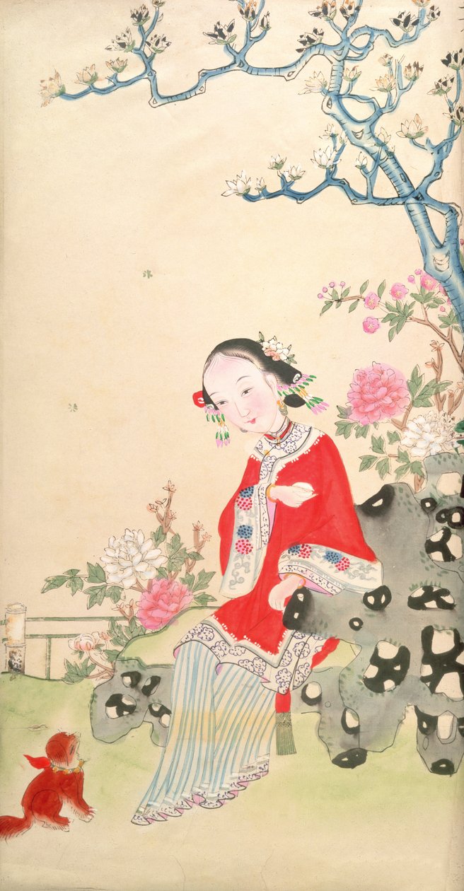 Flicka sitter på en rustik rock stol av Qing Dynasty Chinese School
