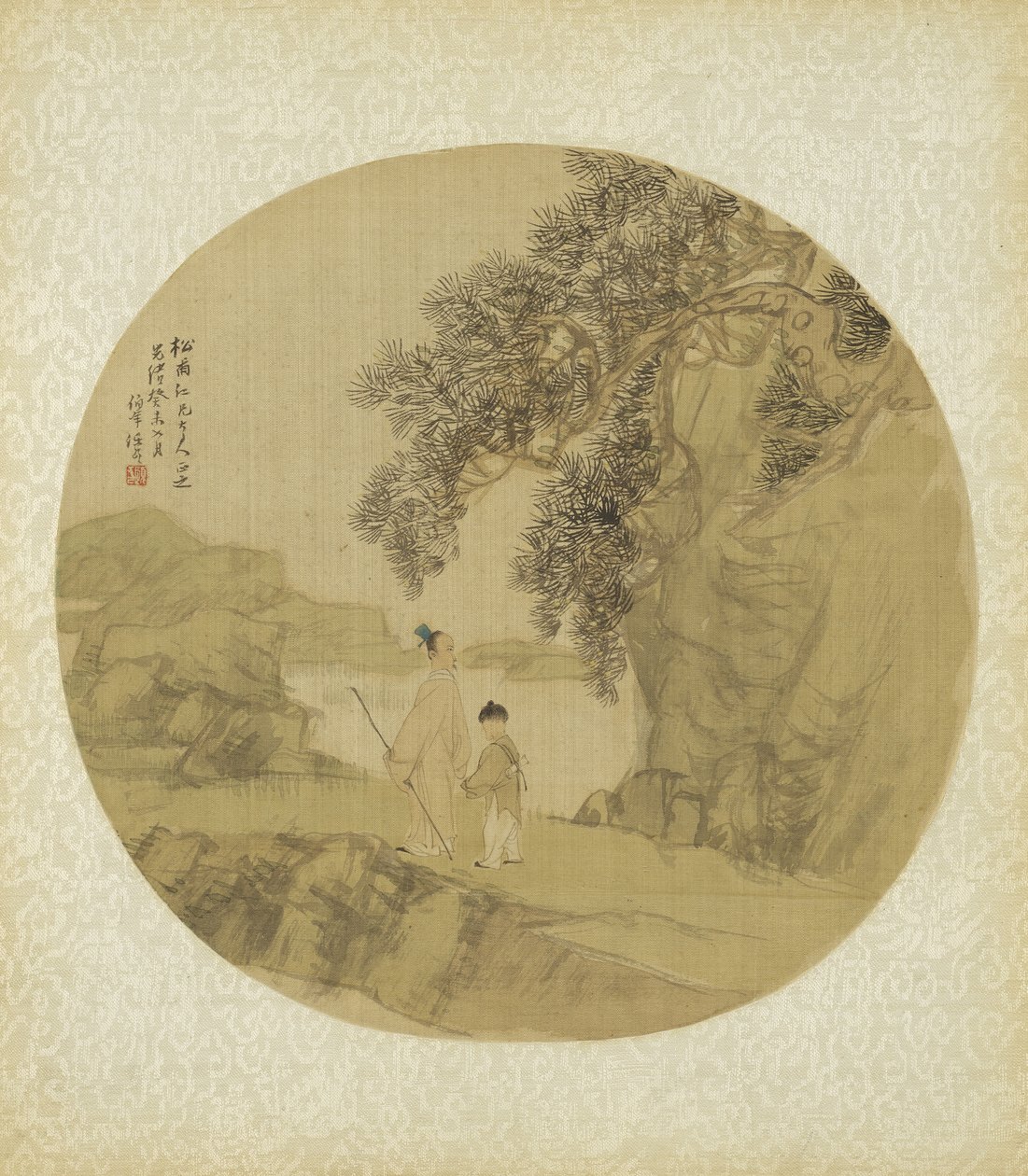 Landskap med figurer, 1883 av Qing Dynasty Chinese School