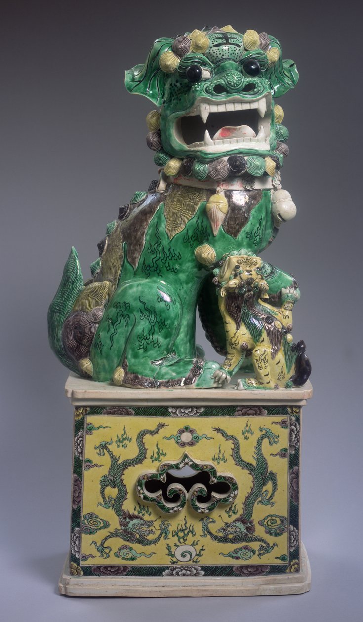 Stora Famille Verte buddhistiska lejon och unge, Kangxi-perioden (1662-1722) (porslin) av Qing Dynasty Chinese School