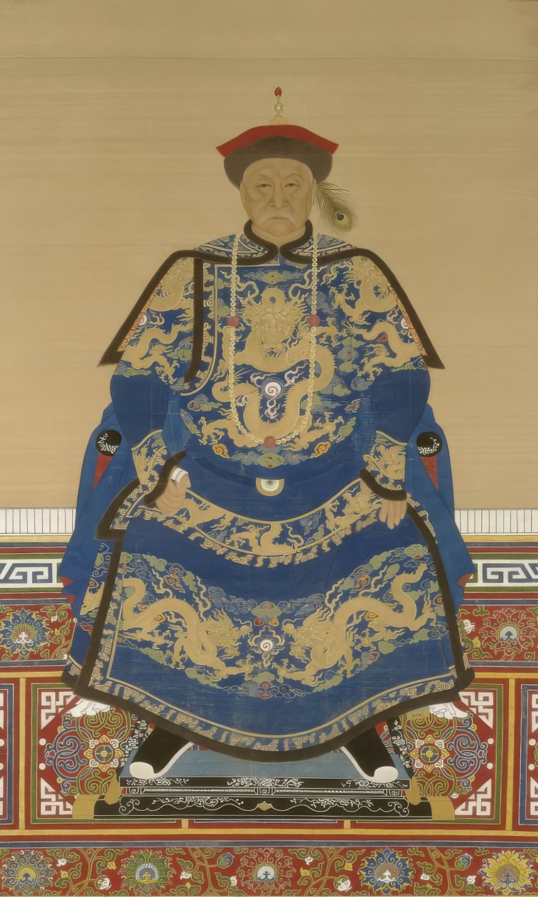 Porträtt av Oboi (ca 1610-1669), regent under kejsar Kangxi (bläck och färg på siden) av Qing Dynasty Chinese School