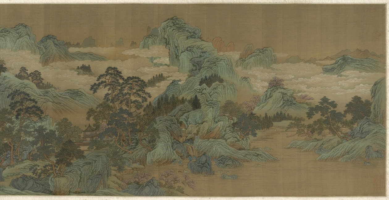 Flodlandskap i blått och grönt, 1600-1700-talet av Qing Dynasty Chinese School