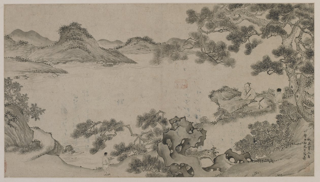 Flodlandskap (bläck på papper) av Qing Dynasty Chinese School