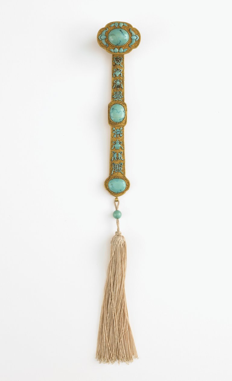 Ruyi scepter, Qianlong regeringstid (guld, turkos och siden) av Qing Dynasty Chinese School