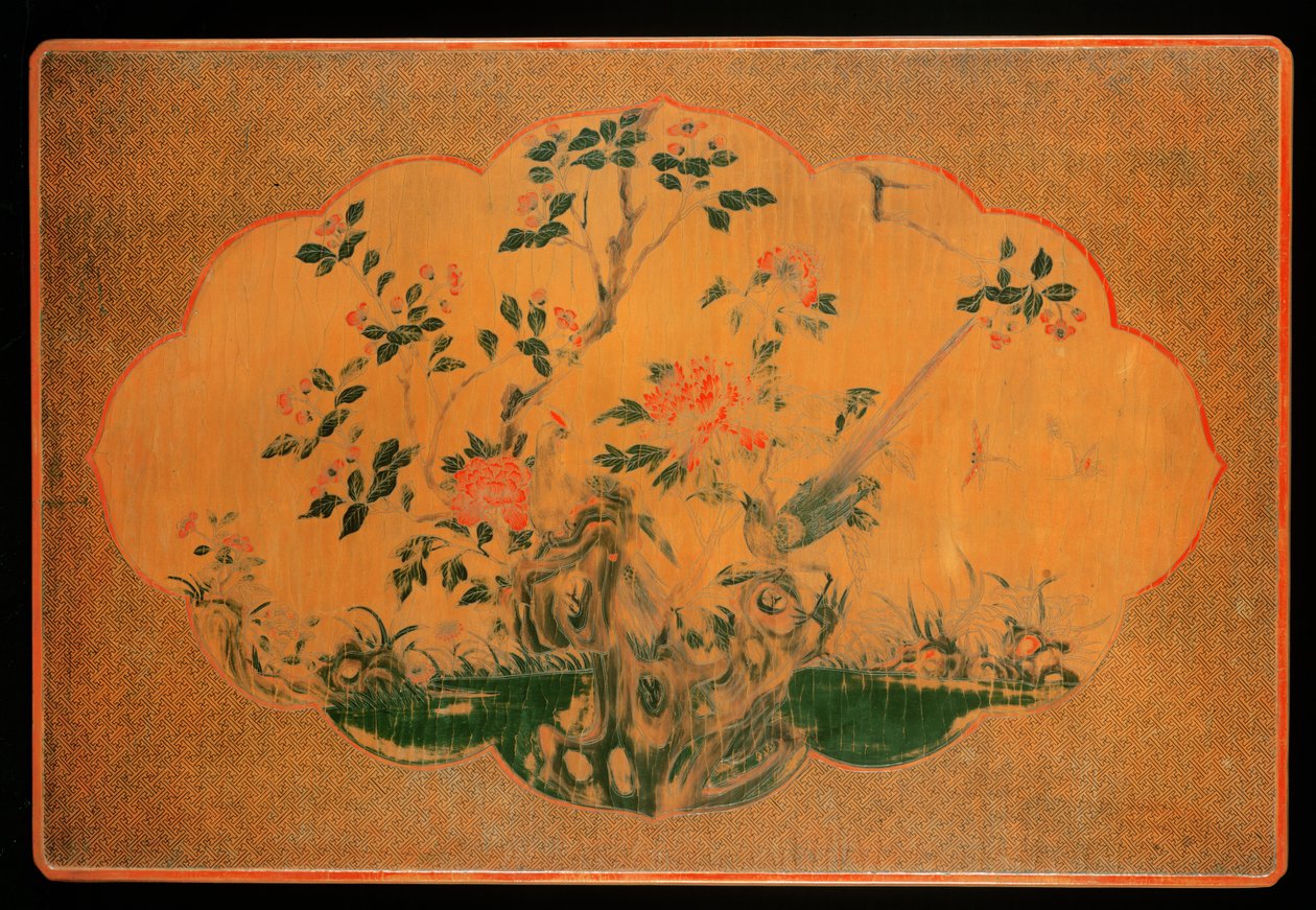 Bordsskiva, Kangxi-perioden (1662-1722) (lackerat trä och hampaduk) (se även 272133) av Qing Dynasty Chinese School