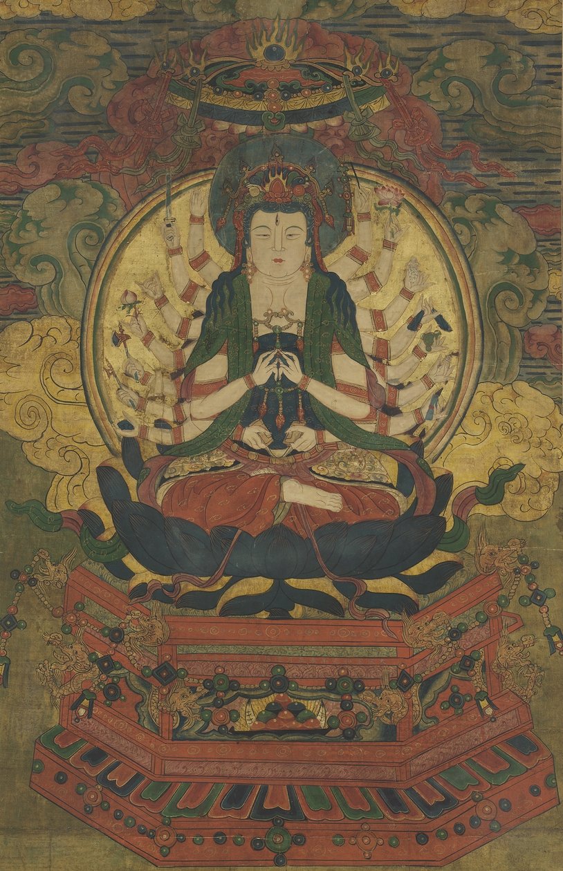Tusenarmad Guanyin (bläck, färg och guld på siden) av Qing Dynasty Chinese School
