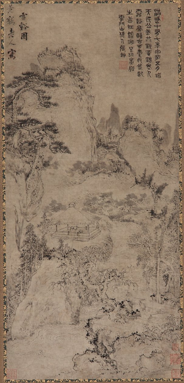 Thunder Creek (bläck på grått papper) av Qing Dynasty Chinese School