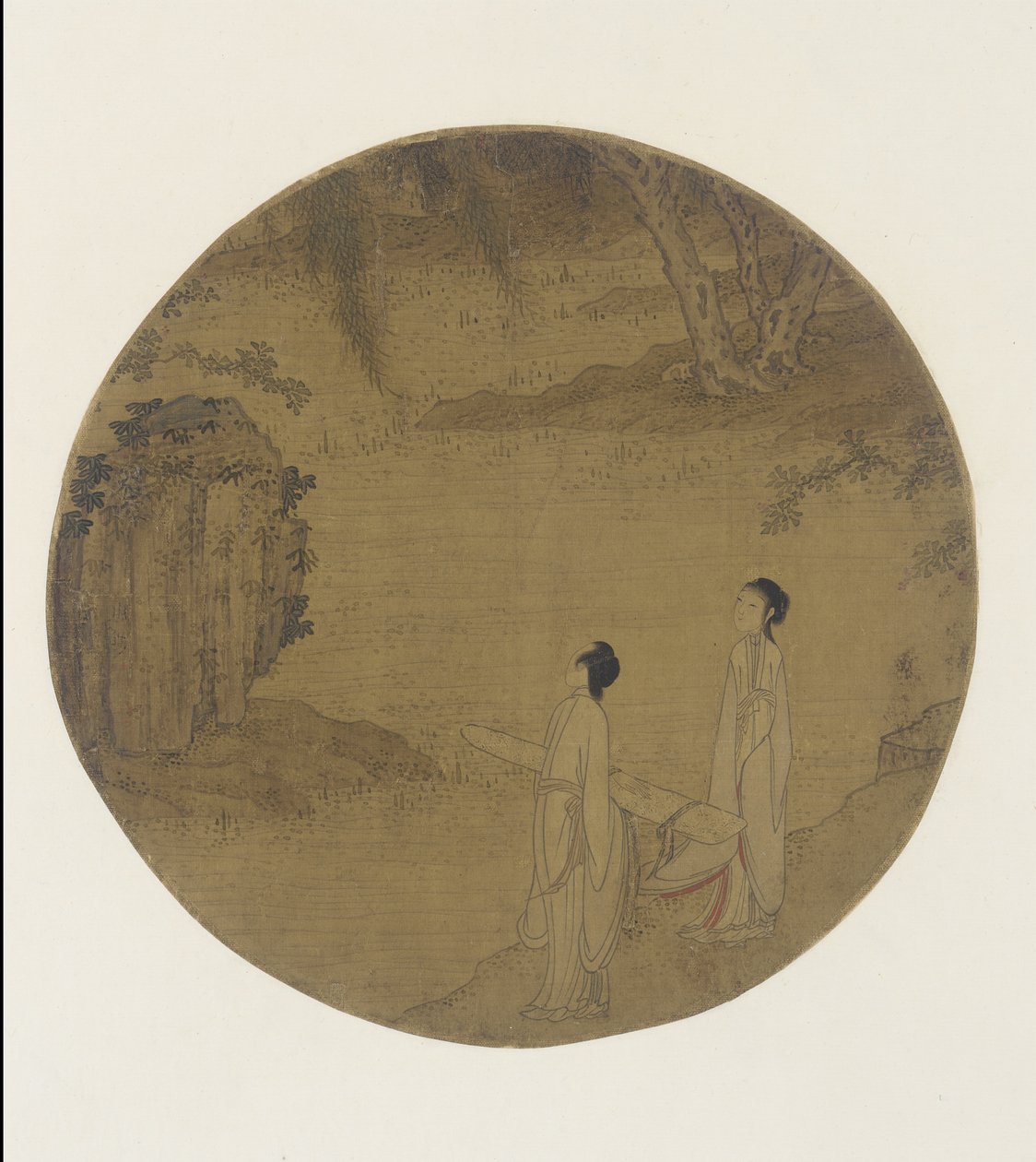 Två kvinnor med en qin (citer) av Qing Dynasty Chinese School