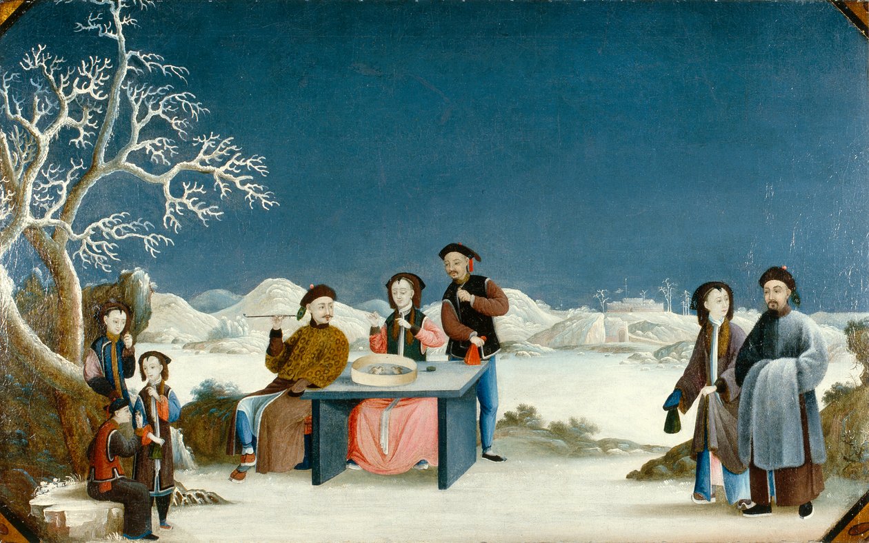 Vinterscen med avlägsen fästning, ca 1800 (olja på duk) av Qing Dynasty Chinese School