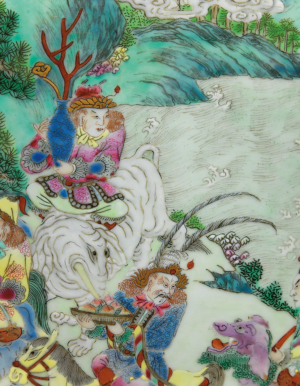 Detalj från en av ett par Imperial Famille Rose-vaser (keramik) av Qing Dynasty   Jiaqing Period Chinese School