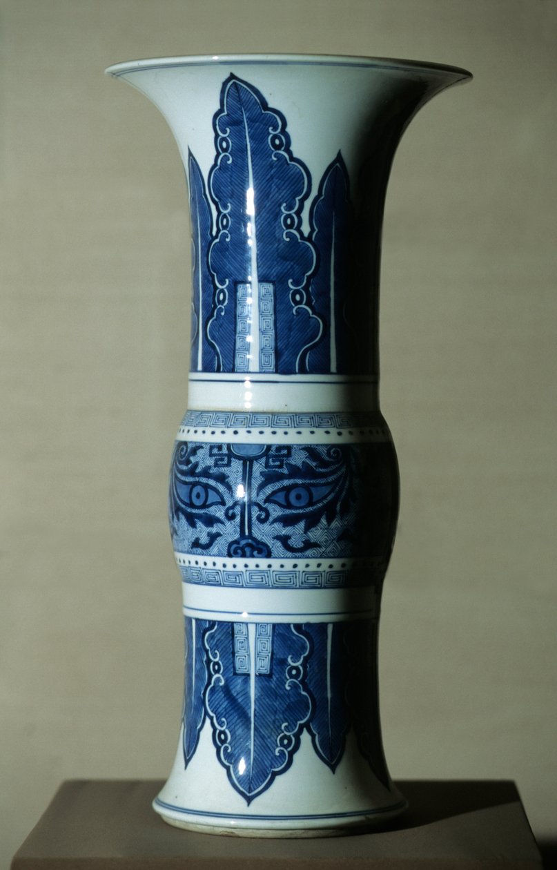 Blå vit porslinsvas av Qing Dynasty   Kangxi Period Chinese School