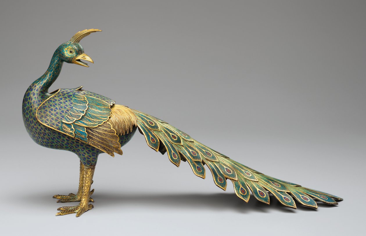 Rökelsekar i form av en påfågel av cloisonne av Qing Dynasty   Qianlong Period Chinese