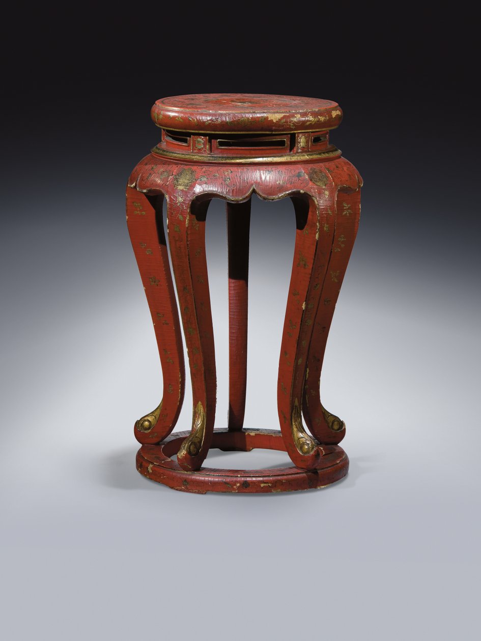 Jardinière (lackerad i rött med guld, brun & grön detalj) av Qing Dynasty Chinese School