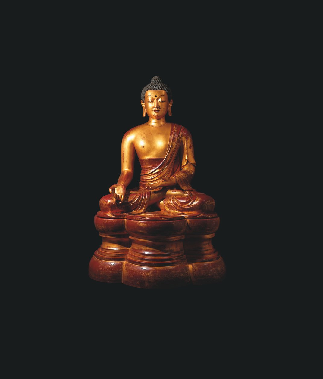 Monumental imperialistisk förgylld träfigur av Medicin Buddha av Qing Dynasty Chinese School