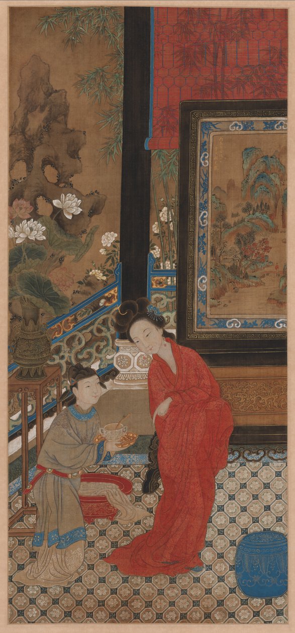 Yang Guifei lämnar badet av Qing Dynasty Chinese School