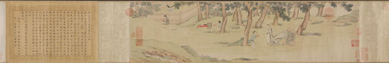 Zhao Mengfu skriver hjärtat Hridaya Sutra i utbyte mot te, 1542-43. av Qiu Ying