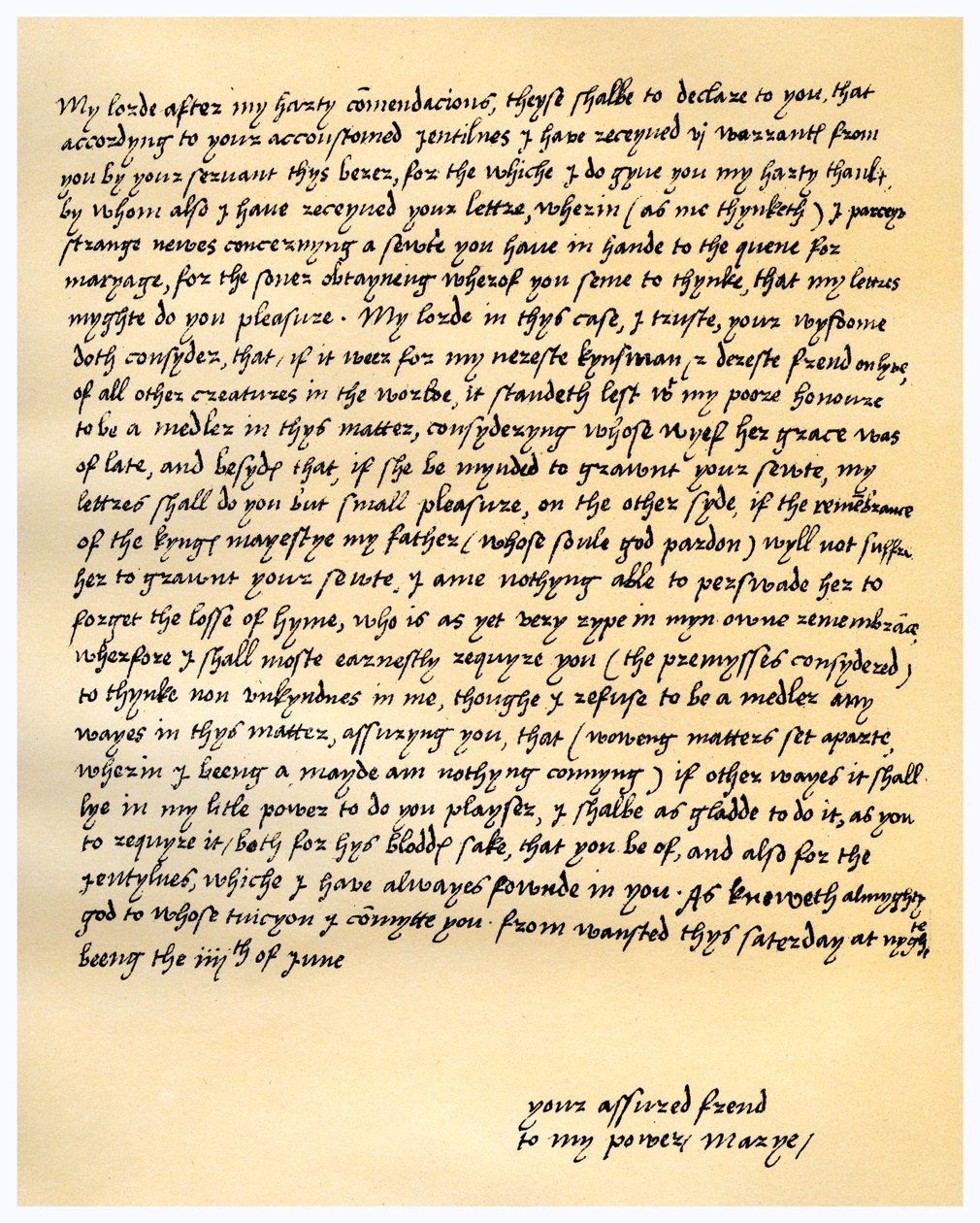 Brev från drottning Mary I till Lord Seymour av Sudeley, 4 juni 1547. av Queen Mary I
