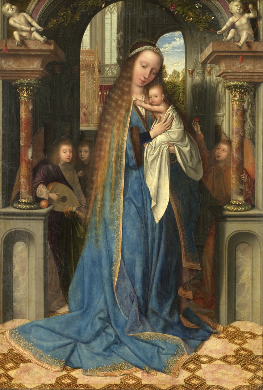 Madonnan står med barnet och änglarna, c.1500-09 av Quentin Massys or Metsys