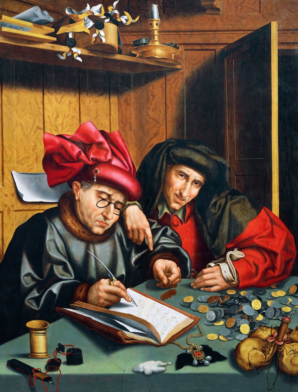 Penninglångivare, cirka 1515, av Quinten Metsys (1466-1530), Nederländerna av Quentin Massys or Matsys