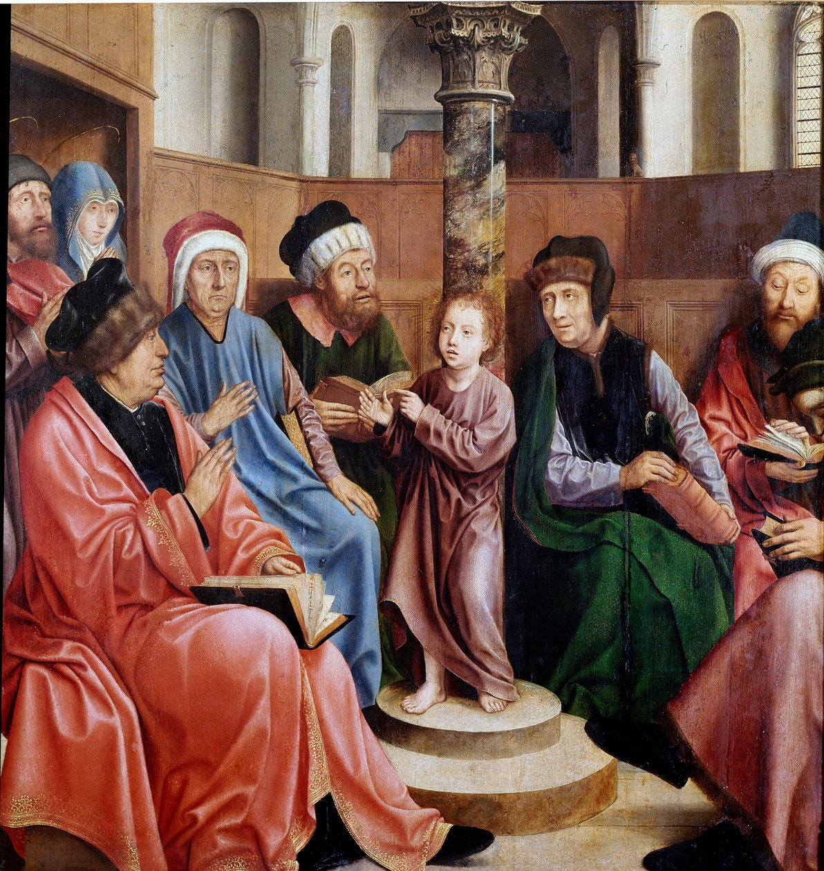 Jesus bland läkarna Målning av Quentin Metsys (1466-1530) (ec.flam.) Lissabon, Museo di Arte Antica av Quentin Massys or Metsys