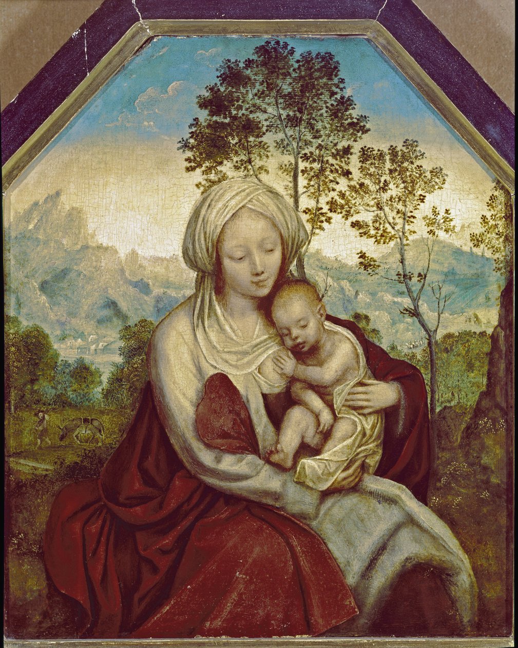 Madonna och barnet (tempera och olja på trä av Quentin Massys or Metsys