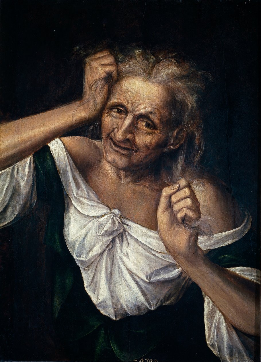 Gammal kvinna sliter i håret - Massys, Quentin (1466-1530) (Quinten ou Kwinten Metsys ou Matsijs) 1525-1530 - Olja på trä - 55x40 - Museo del Prado, Madrid av Quentin Massys or Metsys