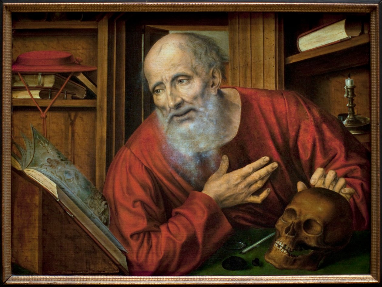 Saint Hieronymus i sin cell. Målning av Quentin Metsys (Quinten Massys) (1466-1530), första hälften av 1500-talet, flamländsk primitiv konst. Kunsthistorisches Museum, Wien, Österrike. av Quentin Massys or Metsys