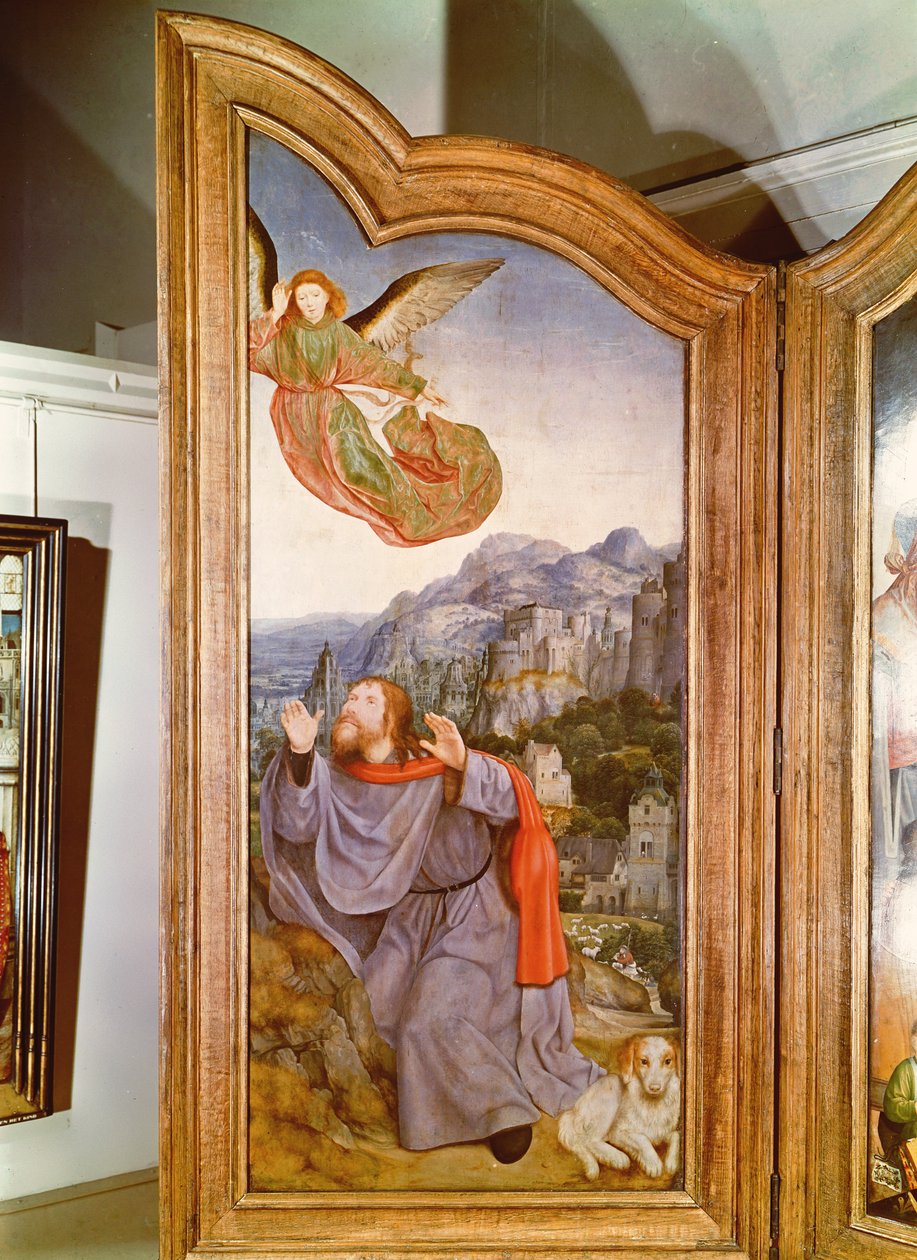 Den heliga släktskapet, eller St. Annes altartavla, detalj på den vänstra panelen som visar bebådelsen till Joachim, 1509 av Quentin Massys or Metsys
