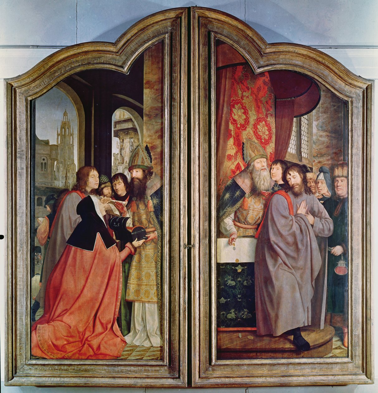 Den heliga släktskapet, eller St. Annes altartavla, detalj på baksidan av de centrala panelerna, 1509 av Quentin Massys or Metsys