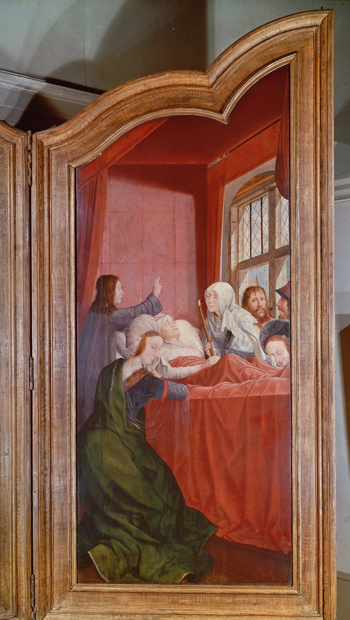 Det heliga släktskapet, eller St. Annas altartavla, detalj av den högra panelen som föreställer St. Annas död, 1509 av Quentin Massys or Metsys