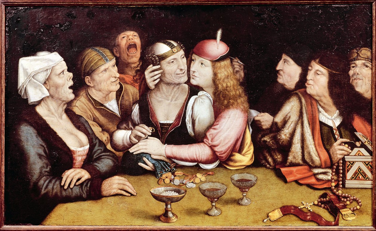 Bröllopskontraktet - Målning av Quentin Metsys (Matsys, Massys, Matsijs) (1466-1530), olja på trä av Quentin Massys or Metsys