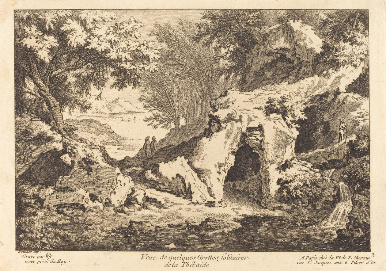 Utsikt över några ensamma grottor i Thebaide av Quentin Pierre Chedel after François Boucher