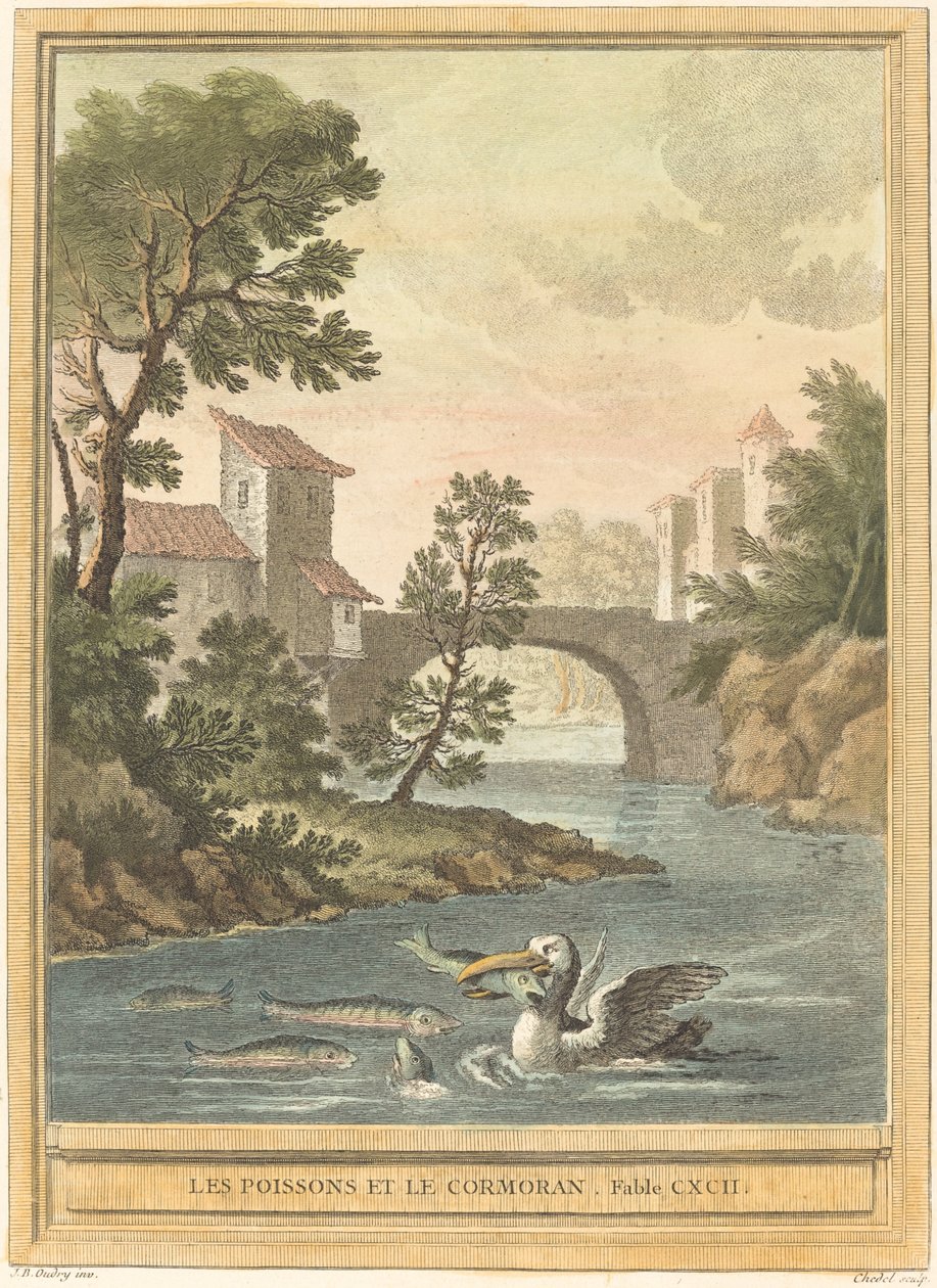 Fisken och Skarven av Quentin Pierre Chedel after Jean Baptiste Oudry