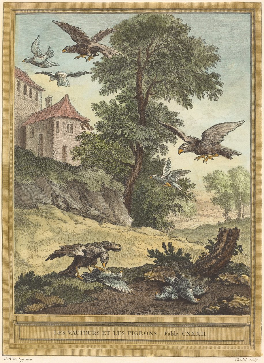 Gamar och duvor av Quentin Pierre Chedel after Jean Baptiste Oudry