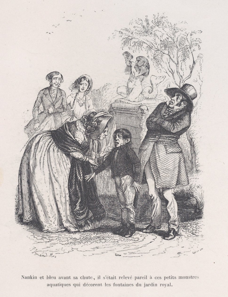 Han reste sig som de där små havsmonstren som pryder fontänerna. från det lilla eländet..., 1843. av Quichon