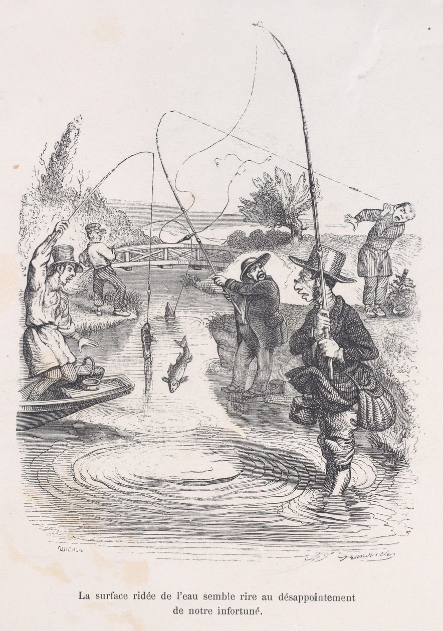 Det porlande vattnet verkar håna vår olycka. från The Little Miserie of Human L..., 1843. av Quichon