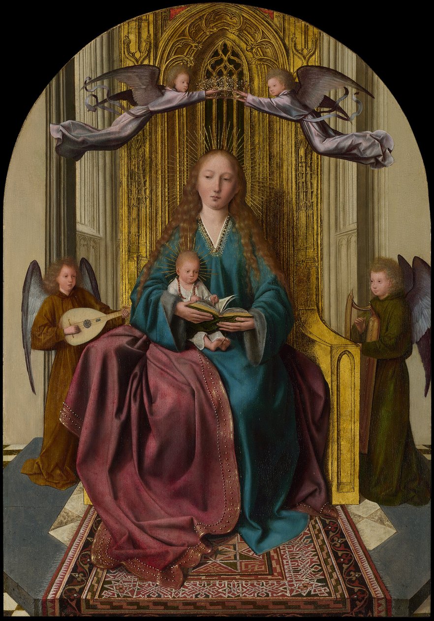 The Virgin and Child Enthroned, with Four Angels av Quinten Massys