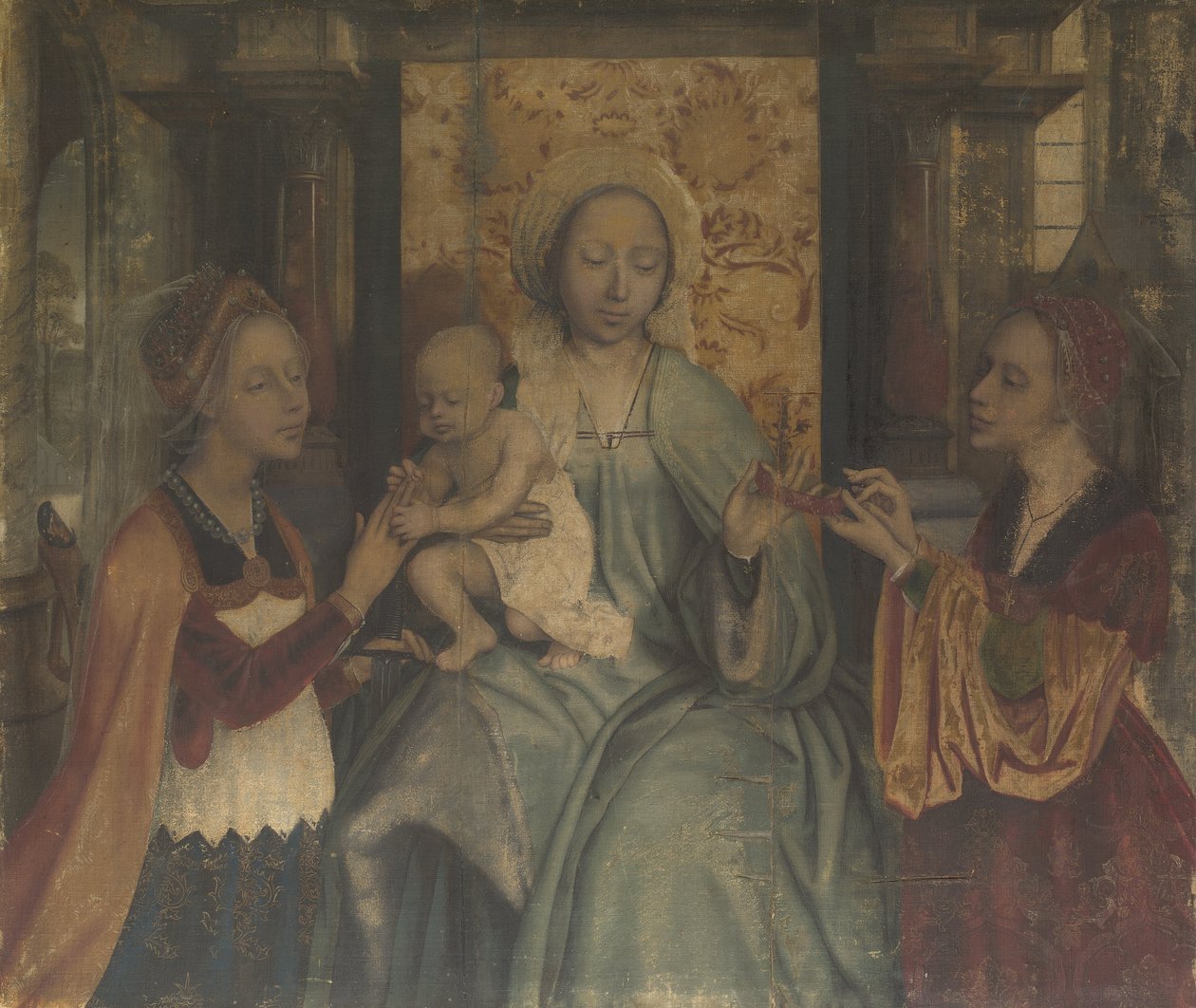 The Virgin and Child with Saints Barbara and Catherine av Quinten Massys