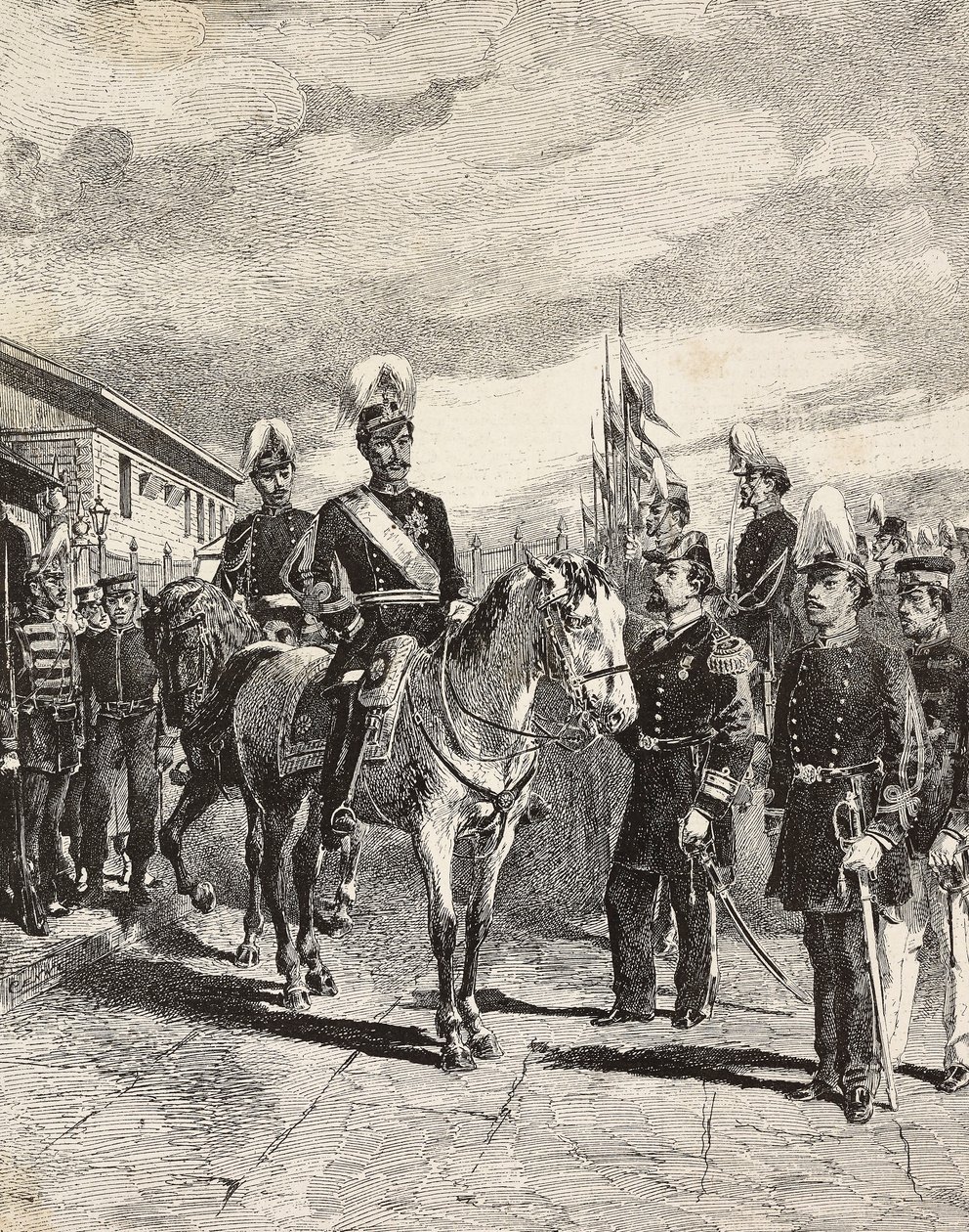 Japansk armé: Infanterisoldater, stabschefer, generalmajor, kavalleri, viceamiral, infanterikapten, skytt, Japan, gravyr från teckning av Quinto Cenni, från L