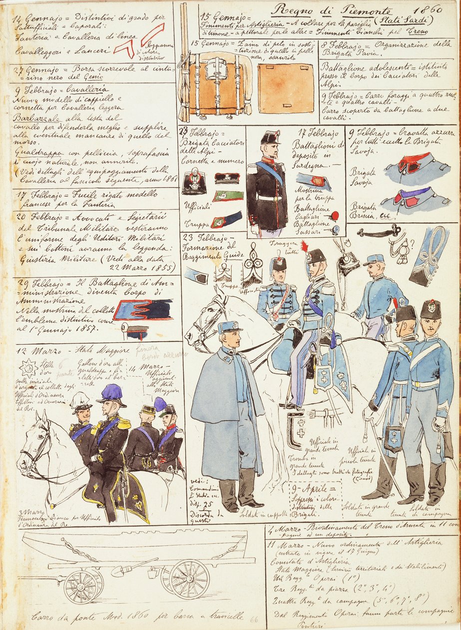 Uniformer och märken från Kingdom of Sardinia av Quinto Cenni, färgskylt av Quinto Cenni